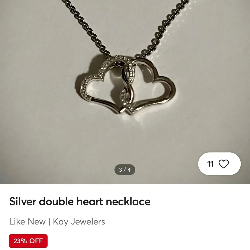 Double Heart Pendant Necklace in Silver